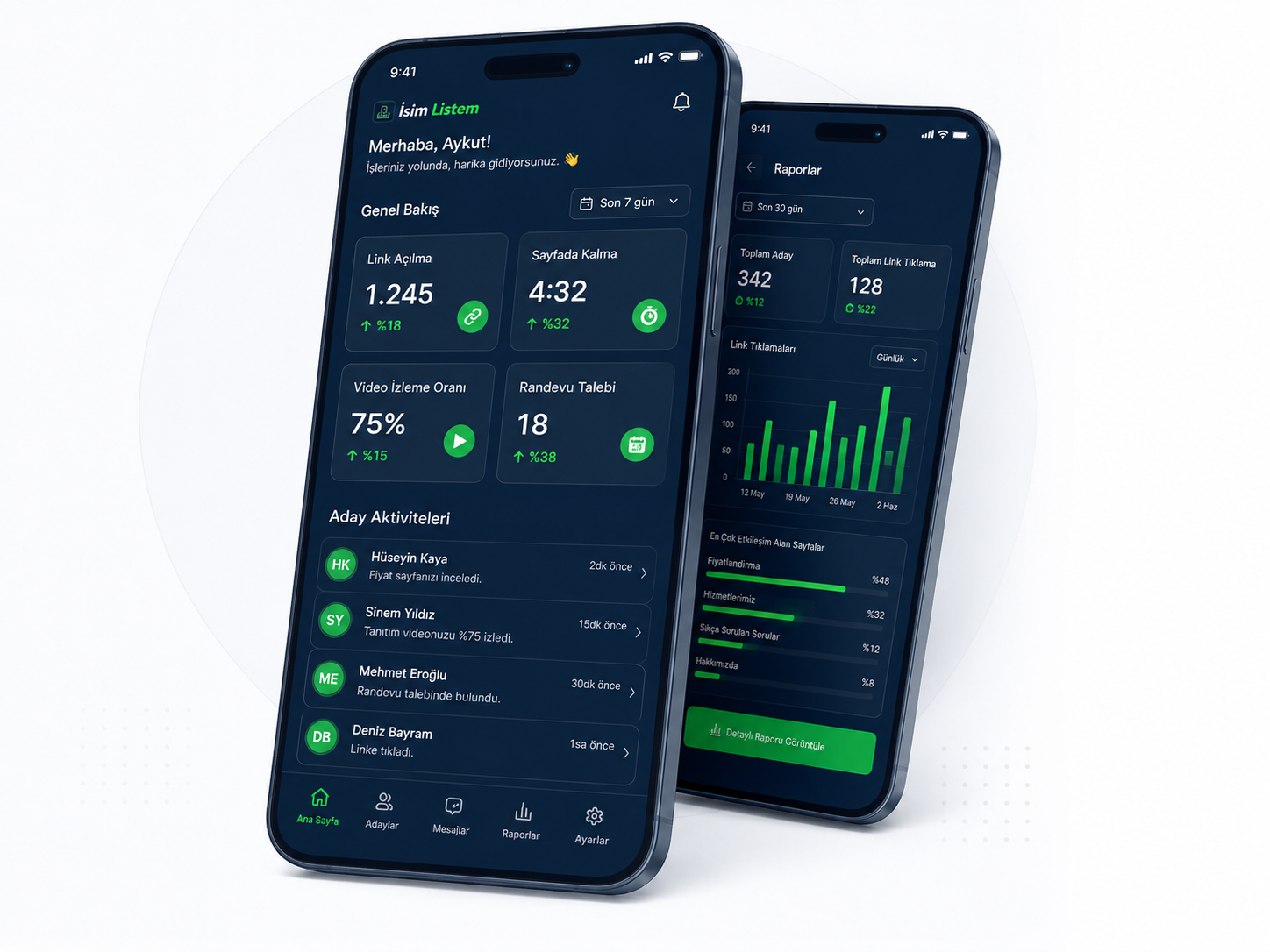 İsim Listem mobil uygulama — aday takip paneli ve raporlar